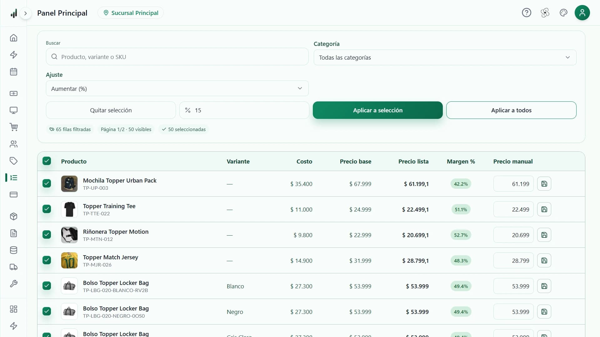Actualización masiva de precios — Para kioscos