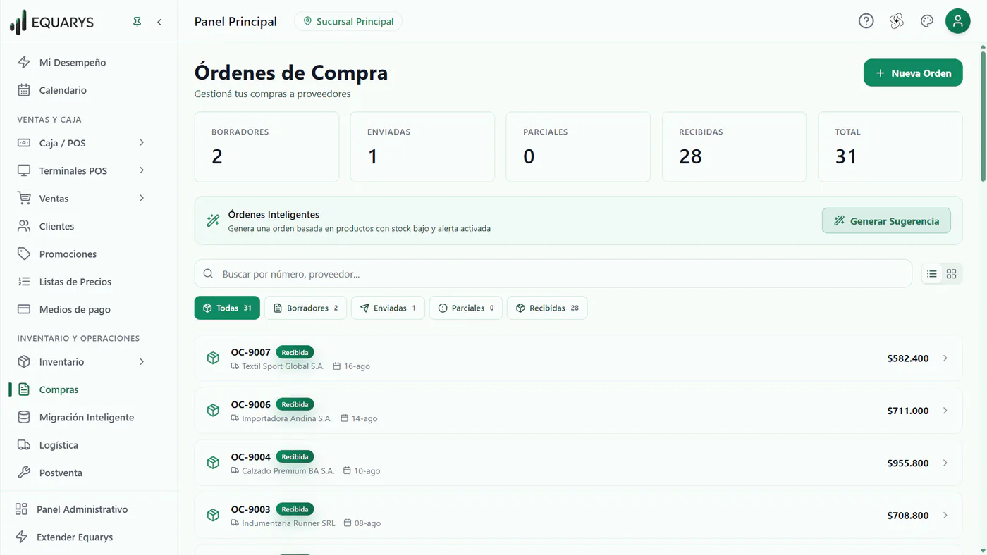 Gestión de compras y proveedores — Para almacenes